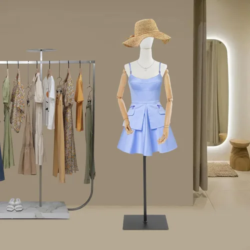 Vista 6 de Maniquí femenino con forma de torso, cuerpo de maniquíes de exhibición con cabeza giratoria y brazos mecánicos ajustables, maniquí femenino