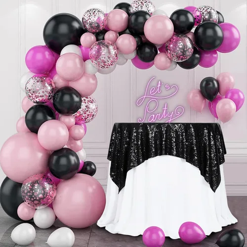 Vista 2 de Poise3EHome Mantel de lentejuelas negro de 50x50 pulgadas, cuadrado, brillante, para decoración de cumpleaños, Halloween, fiesta, día festivo, baby