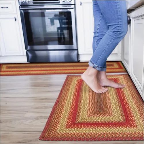 Vista 133 de Homespice Apple Pie - Alfombra ovalada roja de 2 x 3 pies, alfombra de cocina trenzada para decoración primitiva y rústica, reversible, yute sin