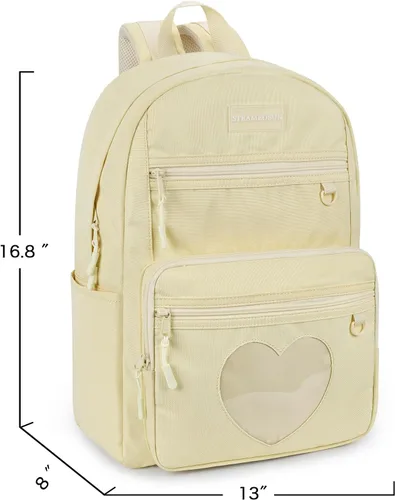 Vista 3 de STEAMEDBUN Mochila Ita para niñas adolescentes, mochila Kawaii para la escuela, linda mochila Ita con inserto, Blanco, Ventana del corazón