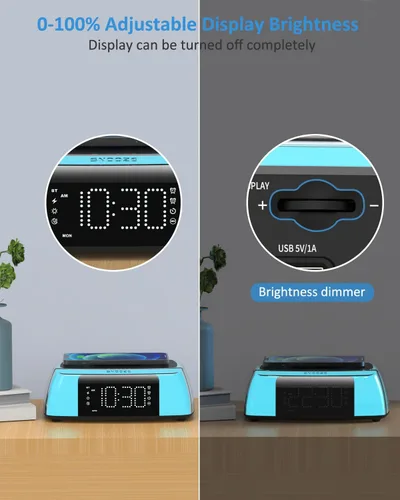 Vista 5 de Reloj despertador con carga inalámbrica, reloj despertador digital fuerte con máquina de sonido, luz nocturna, altavoz Bluetooth, estación de carga