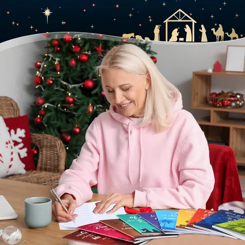 Vista 4 de Tenceur 30 piezas de mini bloc de notas de Navidad, tema de pesebre, regalos cristianos, cuaderno de Navidad, bloc de notas con versículos