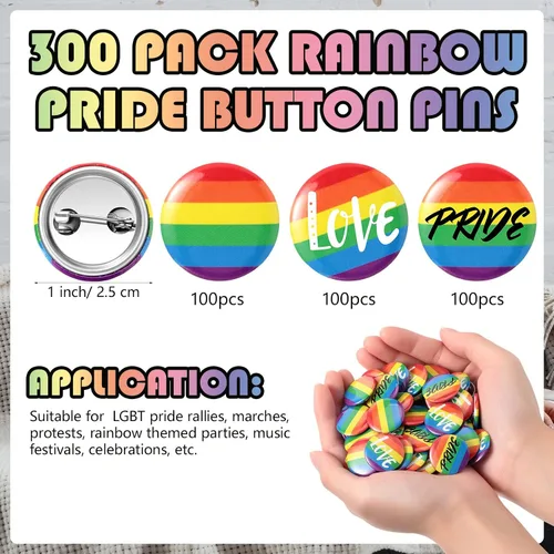 Vista 3 de Jexine 300 pines de botón de cara de sonrisa arcoíris a granel de 1 pulgada, broche de orgullo arcoíris lindo broche de bandera del orgullo arco