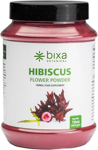 Vista 6 de bixa BOTANICAL Hibiscus Powder (Hibiscus Rosa Sinensis) Suplemento herbario natural ayurvédico Refrigerante natural y refrigerante Tratado al