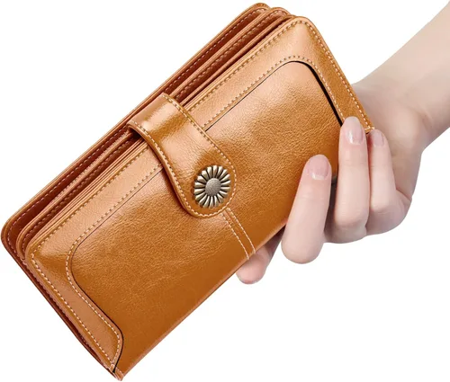 Vista 6 de INSIFEEL Billetera pequeña para mujer, bolso compacto de cuero con bloqueo RFID RFID para mujer, Marrón, Retro
