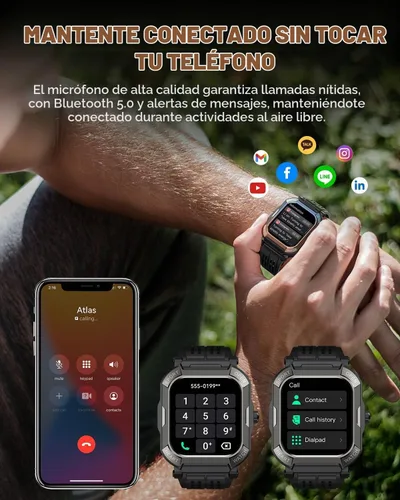 Vista 4 de Reloj inteligente para hombre, rastreador de ejercicio: relojes digitales militares para hombre, Bluetooth, responder llamadas, correr, impermeable
