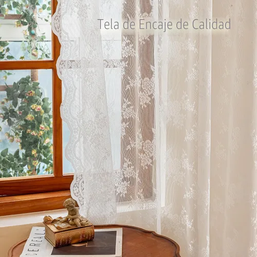 Vista 6 de MEETSKY Cortinas de encaje blanco de 84 pulgadas de largo, cortinas