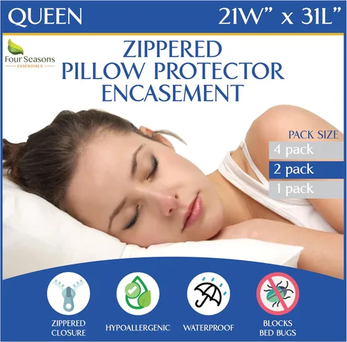 Vista 15 de Four Seasons Essentials Standard Pillow Protectors (Set of 2) – Zippered Waterproof Pillow Covers Hypoallergenic Dust Proof Pillowcase Encasement