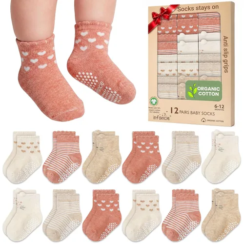 Vista 15 de GOTS Mezcla de Algodón Orgánico 12 Pares Calcetines Zapatos Bebés 0-6 M Negro