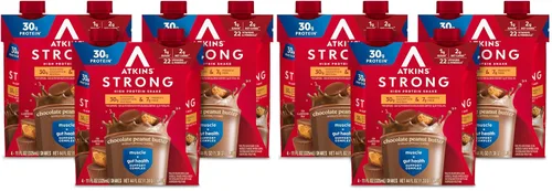 Vista 12 de Atkins - Batido Fuerte de Alta Proteína, Sabor Café Laté, 30g de Proteína, 7g de Fibra Prebiótica, Apoyo para la Salud Muscular y del Intestino