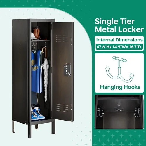 Vista 5 de Letaya Armario de metal con cerradura, armario de almacenamiento de 55 pulgadas, armario retro de acero con puertas con cerradura para empleados