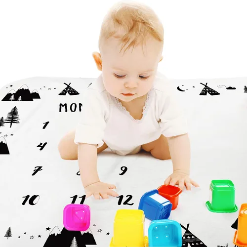 Vista 8 de Tebaby Manta mensual de hitos para bebé, manta de oso para recién nacido, unisex, neutro, regalo personalizado para ducha, decoración de habitación