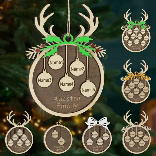 Vista 46 de Adornos de Navidad personalizados, familia de 1 nombre, adornos de Navidad de madera personalizados, decoración personalizada, decoración de árbol
