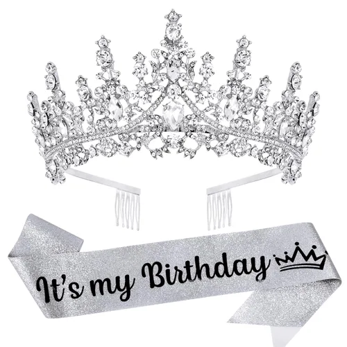 Vista 9 de VELSCRUN Coronas de Tiara de Cumpleaños para Mujeres y Niñas Es Mi Cumpleaños Banda Princesa Reina Accesorios para el Cabello de Feliz Cumpleaños AB