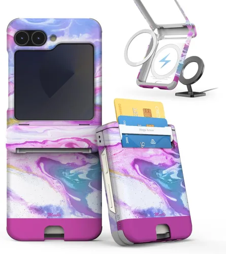 Vista 41 de para Galaxy Z Flip 5 Funda con 2 ranuras para tarjetas, funda rígida delgada y resistente con protección de bisagra, funda completa con protección