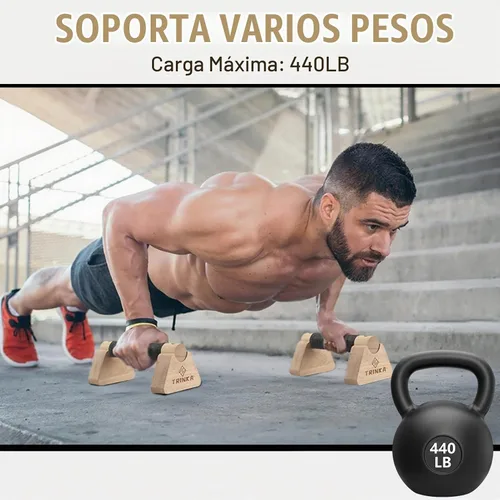 Vista 5 de Barras de levantamiento de paraletas de madera, 2 barras de calistenia de madera con base antideslizante, asas de flexión para gimnasio en el piso