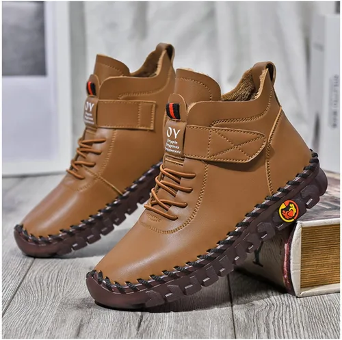 Vista 4 de Tenis planos de cuero para mujer con correa ajustable, mocasines ligeros de moda, con cordones, informales, cálidos, de plataforma, cómodos