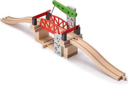 Vista 8 de SainSmart Jr. Juego de accesorios de tren de madera, puente de elevación movible con riel para niños, compatible con Thomas, Brio, Chuggington