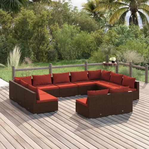 Vista 82 de Sofá de 3 plazas con cojines de ratán de poliéster marrón, juego de muebles de patio al aire libre con 3 sofás centrales para patio trasero, jardín
