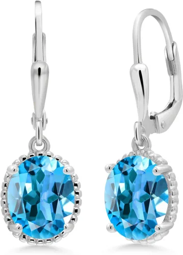 Vista 173 de Gem Stone King Aretes colgantes de gota para mujer, plata de ley 925, piedra natal ovalada de 0.354 x 0.276 in, joyería fina, regalos para ella