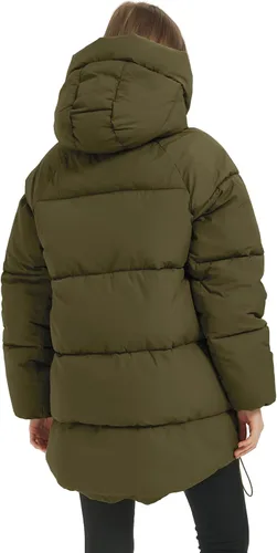 Vista 4 de Flygo Chaqueta acolchada con capucha para mujer, longitud media, acolchada, cálida, para invierno, ropa de abrigo pesada