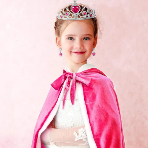 Vista 5 de Skylety Juego de 7 piezas de disfraz de princesa con capucha para niñas pequeñas, cosplay, fiesta, cumpleaños