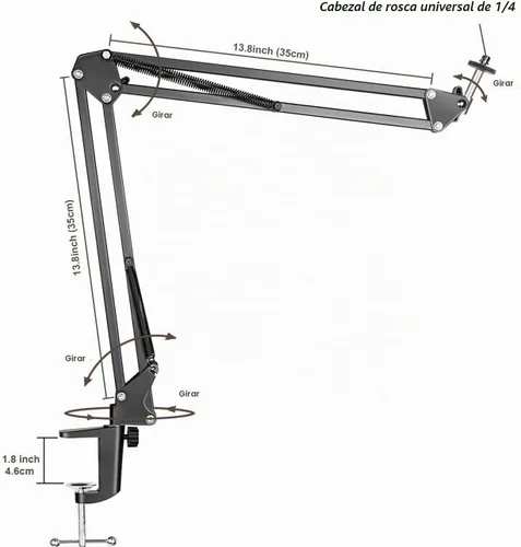 Vista 7 de Montura de trípode sobre la cabeza para cámara, webcam y anillo de luz, brazo flexible sobre la cabeza para iPhone con soporte para teléfono