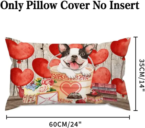 Vista 38 de Fundas de almohada lumbar con textura de madera rústica para perro en cubo, diseño de corazón rojo para el día de San Valentín, fundas de almohada