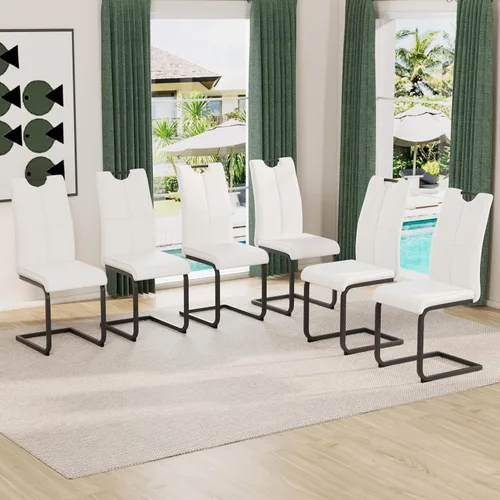 Vista 31 de Juego de sillas de comedor modernas (2 unidades) de piel sintética PU con respaldo alto tapizadas con patas doradas de metal para cocina y comedor