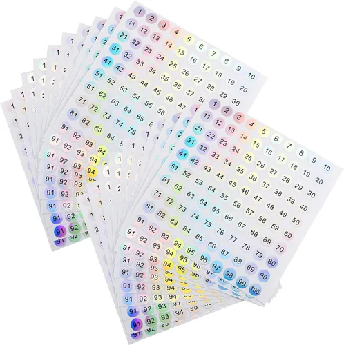 Vista 12 de RIVEENY 20 hojas de calcomanías de números láser reflectantes impermeables número 1-1000, calcomanías redondas autoadhesivas, etiquetas