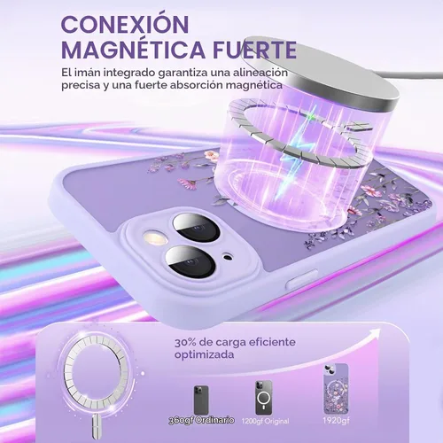 Vista 2 de Funda magnética mejorada de 6.7 pulgadas para iPhone 14 Plus con protector de pantalla [compatible con MagSafe] bonito diseño de patrón floral
