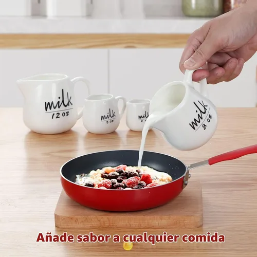 Vista 5 de Jarra de crema con asa, recipiente de cerámica para leche, café, salsa, apto para microondas, blanco (12 onzas, juego/1)