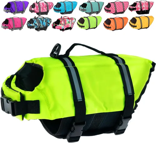 Vista 16 de Doglay Chaleco salvavidas para perros con asa de rescate, chaleco salvavidas para perros para nadar en barco, chaleco de natación reflectante Azul