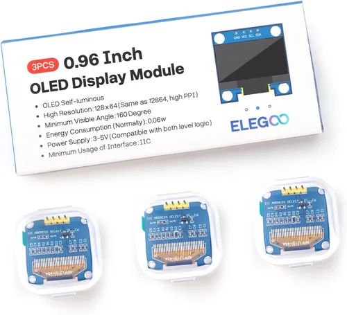 Vista 3 de ELEGOO 3PCS 0,96 pulgadas OLED pantalla módulo, auto-luminoso, SSD1306 Color blanco.