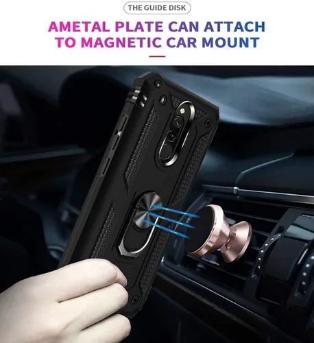 Vista 5 de YaHan Funda para Xiaomi Redmi 8A / Redmi 8, anillo giratorio de 360 grados, soporte híbrido, resistente, de doble capa, a prueba de golpes, con Negro