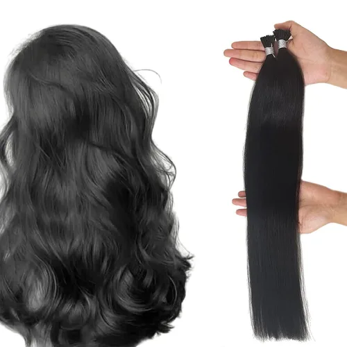 Vista 19 de Extensiones de cabello humano microlink de 16 pulgadas, extensiones de cabello natural suave de microcuentas, color #1 negro azabache, 100% cabello