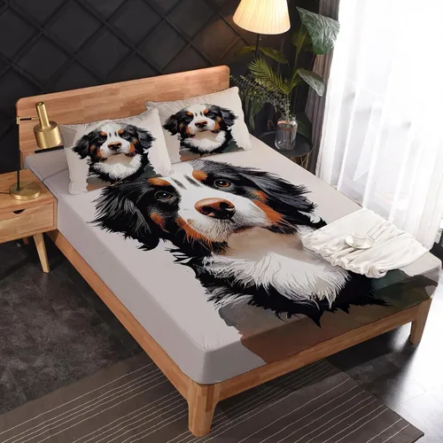 Vista 2 de Bernese Mountain Dog Sábanas tamaño individual – Sábanas de microfibra suave y bolsillo profundo y sábanas estampadas sin arrugas, 3 piezas