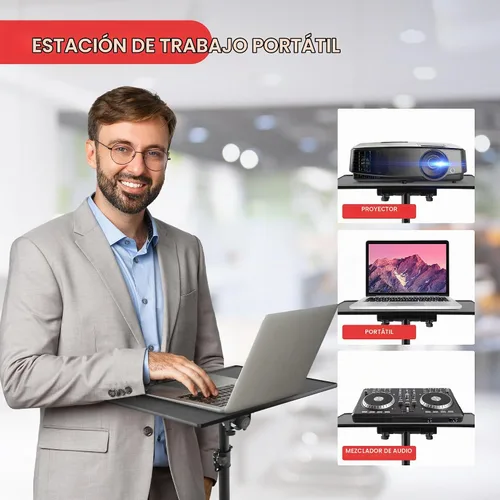 Vista 2 de Pyle portátil Proyector Soporte, Heavy Duty, trípode altura ajustable para presentaciones computadora portátil de DJ, Negro