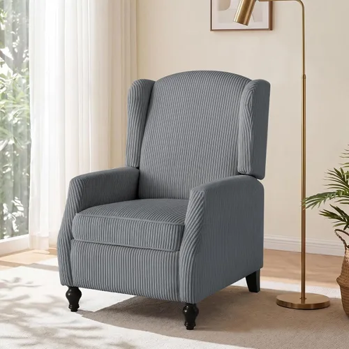 Vista 30 de Silla Wingback con masaje y calor, silla reclinable de tela copetuda, silla reclinable con respaldo de ala con control remoto, cojín acolchado
