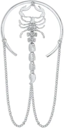 Vista 6 de Jumwrit Pulsera de brazo superior con diamantes de imitación, brazalete de brazo de araña, brazalete de pulsera, cadena de borlas, accesorios