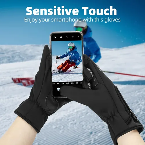 Vista 4 de ROCKBROS Guantes de ciclismo de invierno para hombres y mujeres, forro polar de invierno, guantes de bicicleta de dedo completo, pantalla táctil