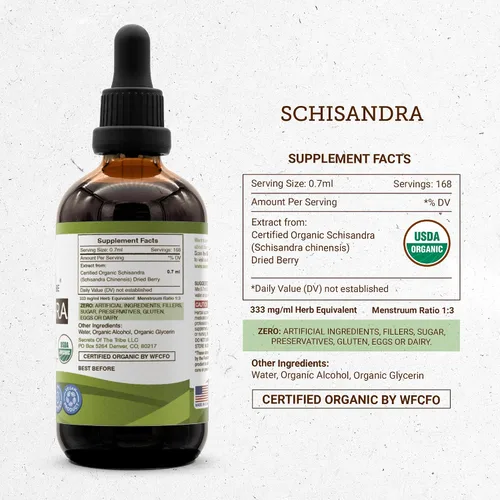Vista 4 de Secrets of the Tribe Schisandra USDA Organic Extracto de alcohol, gotas de hierbas de alta potencia Hecho de bayas secas 100% orgánicas