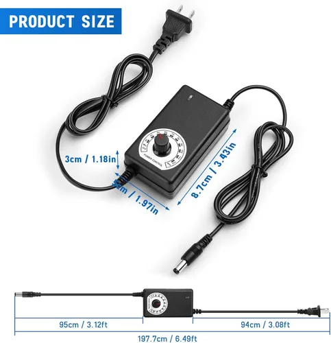 Vista 7 de Facmogu Fuente de alimentación ajustable de CA a CC, 100-240V AC a 3-12V DC 24W Adaptador de corriente Controlador de velocidad, Variable DC 3V 5V