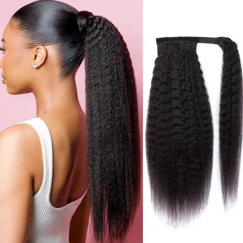 Vista 8 de Cola de Caballo de Cabello Humano Corto Rizado Crespo Envolvente con Clips Extensiones de Cola de Caballo de Pasta Mágica 120g/juego Pieza