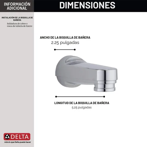 Vista 3 de Delta Grifo RP17453 CAÑO DE BAÑERA, Talla Única, Cromado