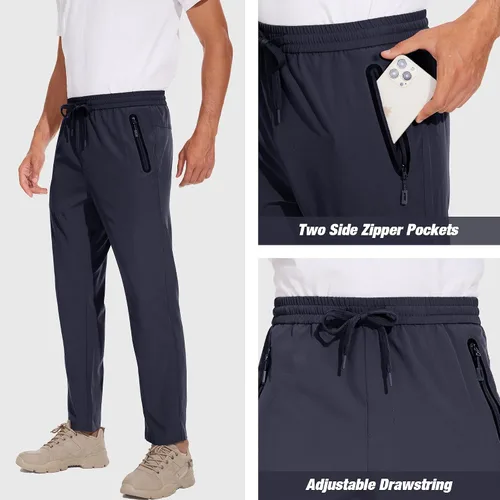 Vista 3 de MOURCE Pantalones deportivos ligeros para hombre, pantalones deportivos con bolsillos con cremallera para pesca, golf, gimnasio, pantalones