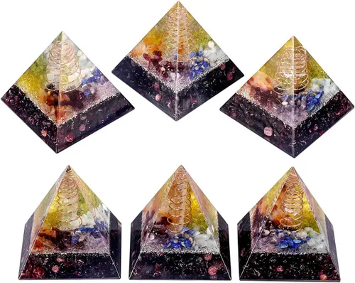 Vista 4 de TUMBEELLUWA Generador de pirámide de energía de piedra de orgón de 2 pulgadas, cristal curativo, protección para yoga, meditación, decoración