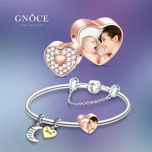 Vista 7 de GNOCE Custom Photo Charms Bead Heart Shaped Sterling Silver Personalized Charm With Cz fit Bracelet Necklace For Women Family Memorial Girls