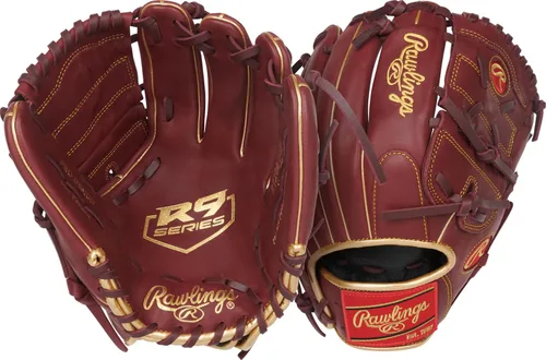 Vista 11 de Rawlings Guantes de béisbol de la serie R9 Tamaños 11.5 a 12.75 pulgadas Múltiples estilos Pro H-Web Negro/Oro