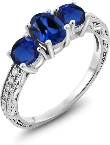Vista 37 de Gem Stone King Anillo de compromiso de 3 piedras preciosas de oro blanco de 10 quilates con piedra natal y diamantes cultivados en laboratorio